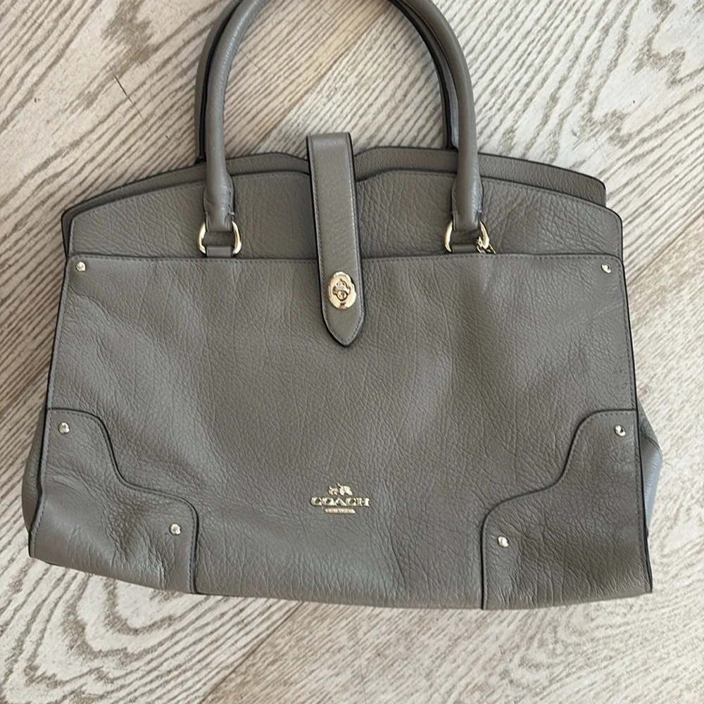 Women's Vintage Coach‎ Mercer Taupe Gray Pebbled Leather Large Tote Bag